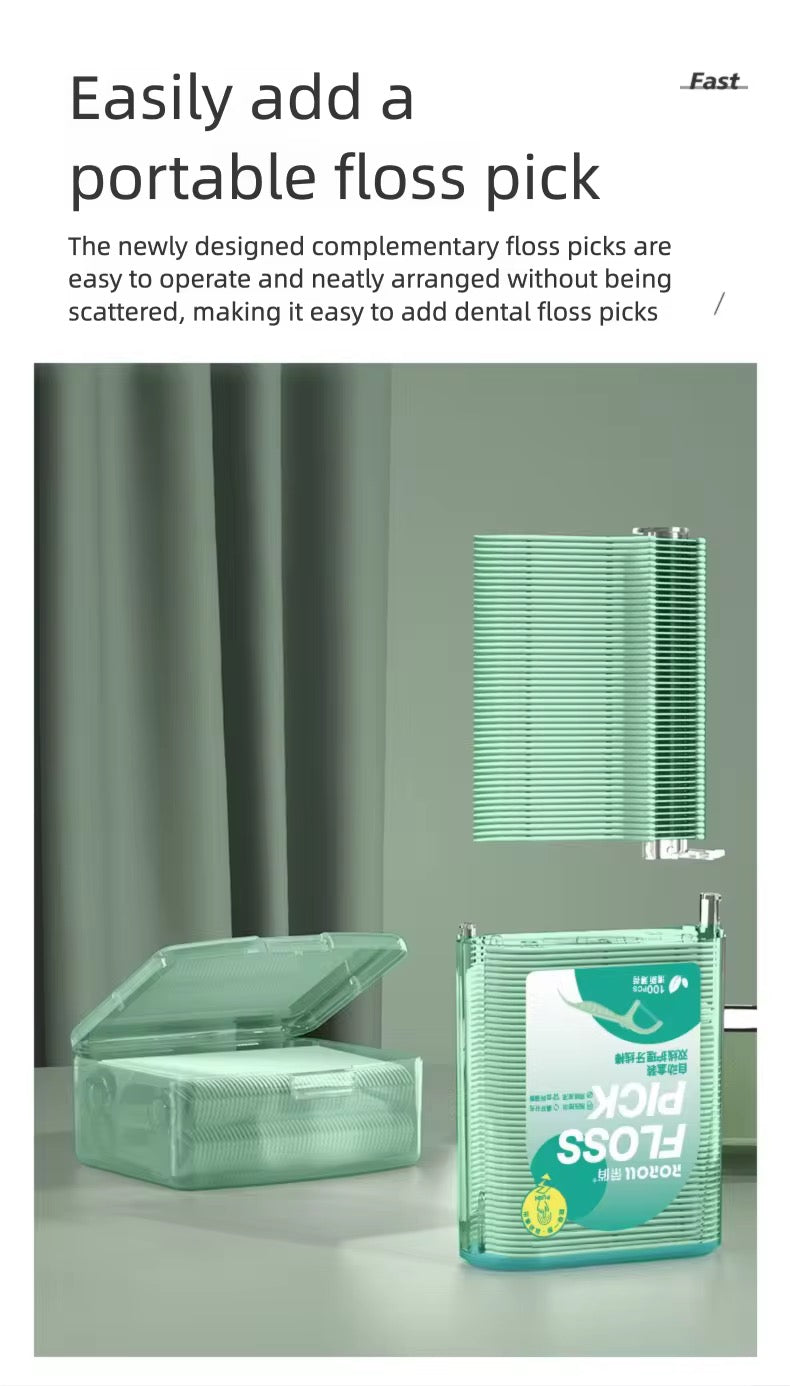 Mint Double-Line Dental Floss Picks – Automatic Pop-Up Dispenser | Dual Thread Flossers