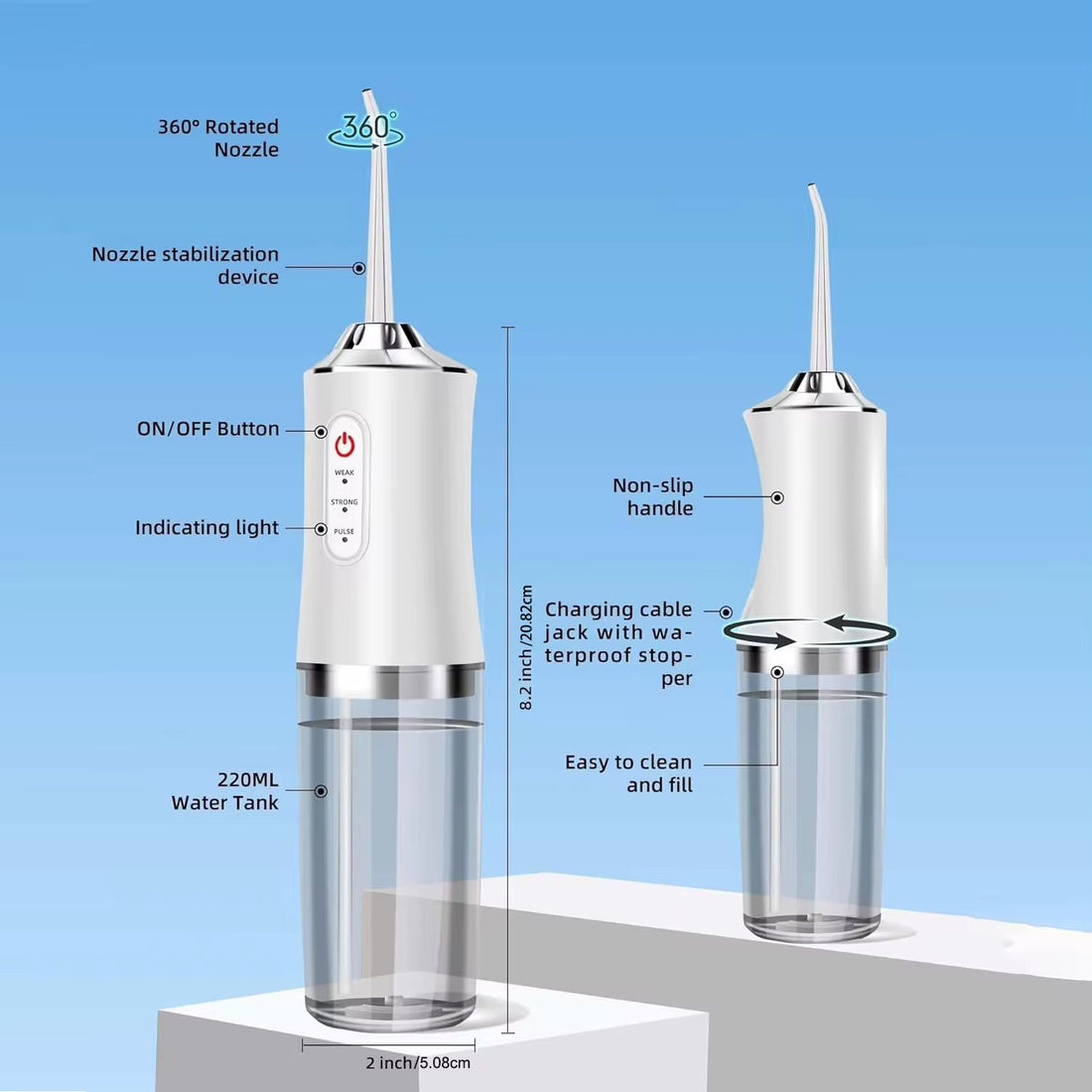 Cordless Water Flosser – 220ml Water Tank | IPX7 Waterproof | 4 Pressure Modes