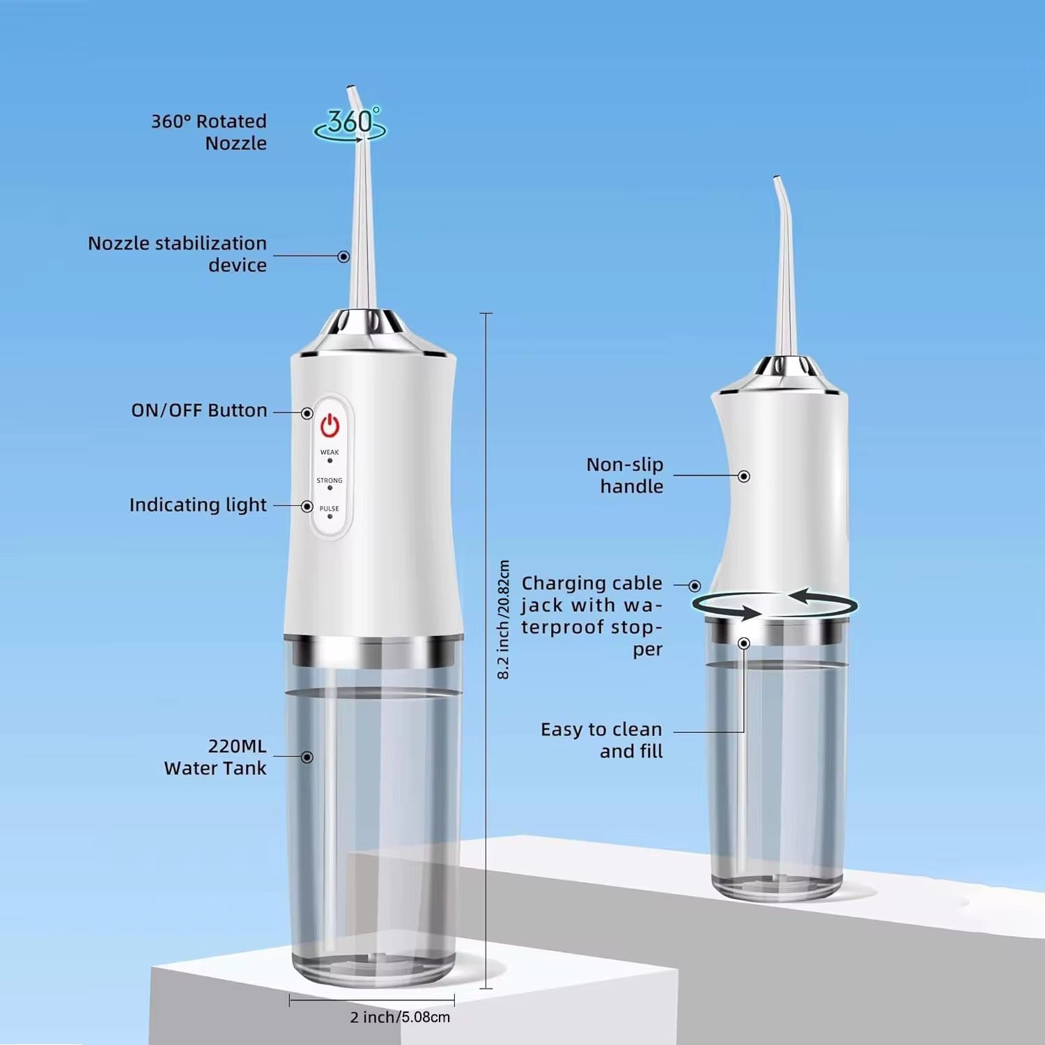 Cordless Water Flosser – 220ml Water Tank | IPX7 Waterproof | 4 Pressure Modes