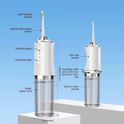 Cordless Water Flosser – 220ml Water Tank | IPX7 Waterproof | 4 Pressure Modes
