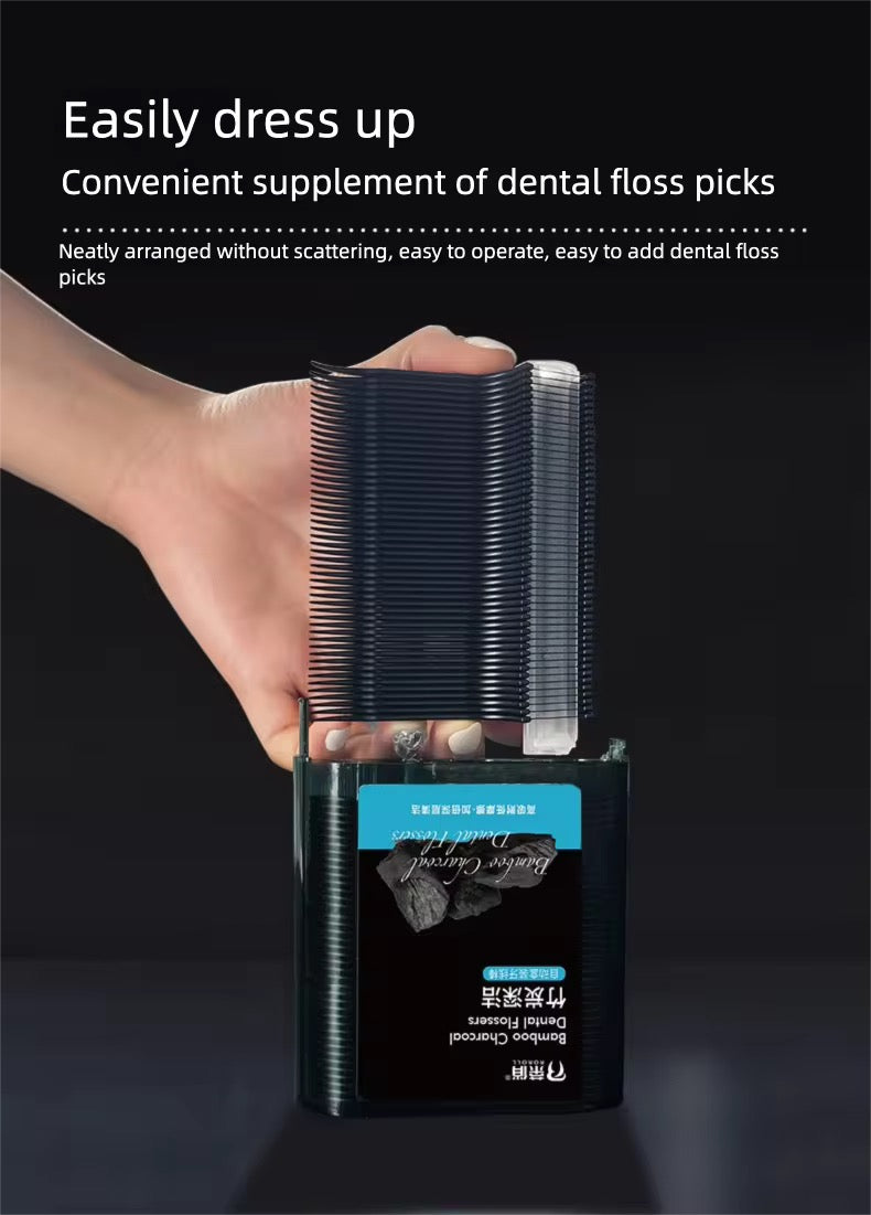Bamboo Charcoal Dental Floss Picks – Disposable Tooth Flossers | 1-Line Floss | Deep Cleaning