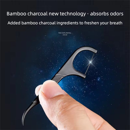 Bamboo Charcoal Dental Floss Picks – Disposable Tooth Flossers | 1-Line Floss | Deep Cleaning