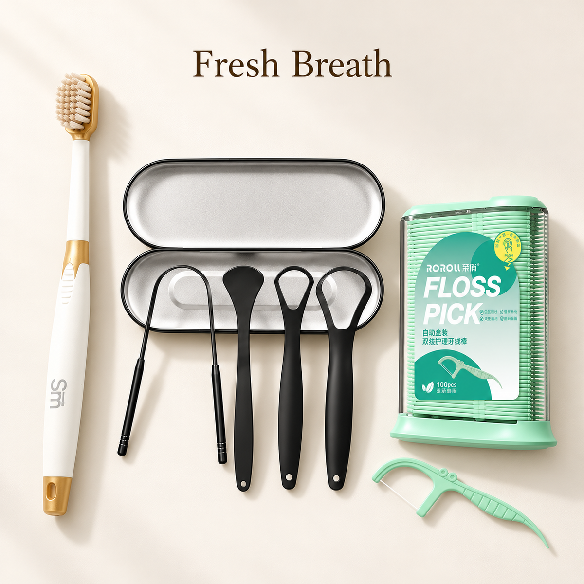 B12 Fresh Breath — Luxury Toothbrush + Tongue Scraper + Mint Floss