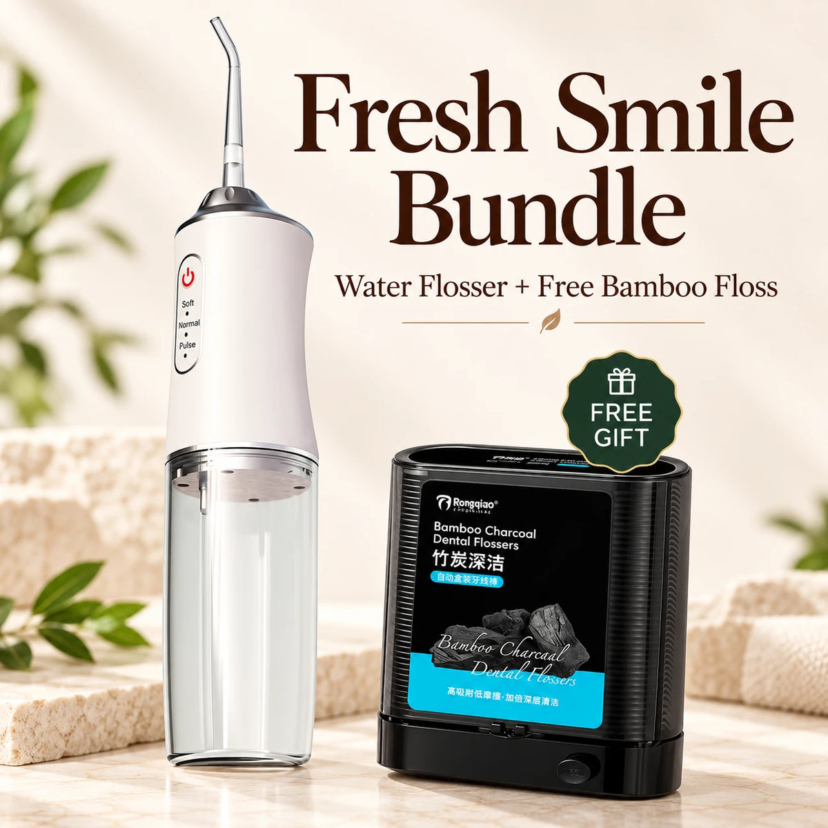 Fresh Smile Bundle: Water Flosser + Free Bamboo Floss